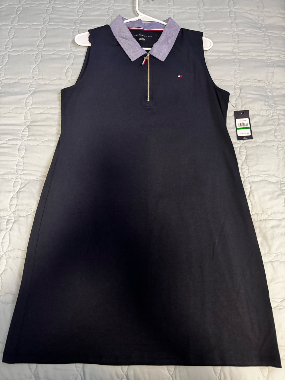 Tommy Hilfiger Navy Sleeveless Polo Dress with Lavender Collar